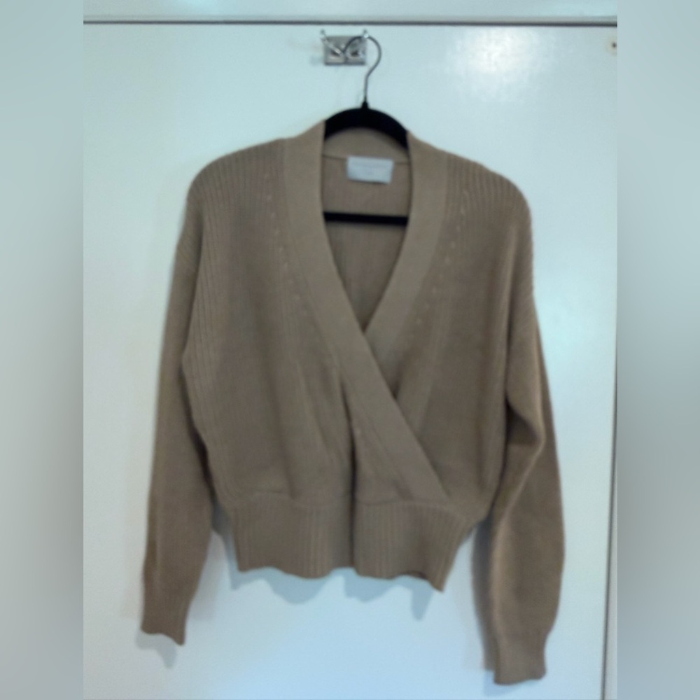 Modern Citizen Taupe Ribbed V-Neck Wrap Sweater